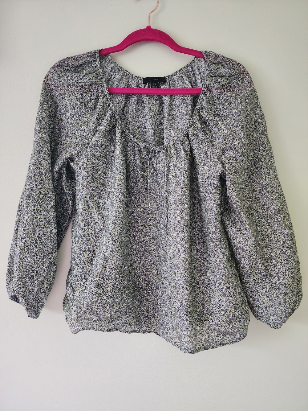 J. Crew Speckled Green Floral Peasant Blouse